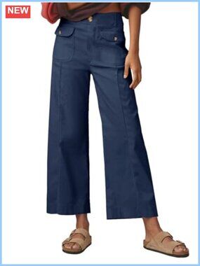 Cropped Wide Leg High Waisted Casual Pants Baggy Trousers